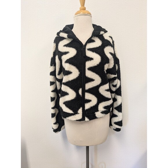 Asos Black And White Scribble Borg Teddy Fleece Hoodie sz 10 Funky Punk - Picture 3 of 13